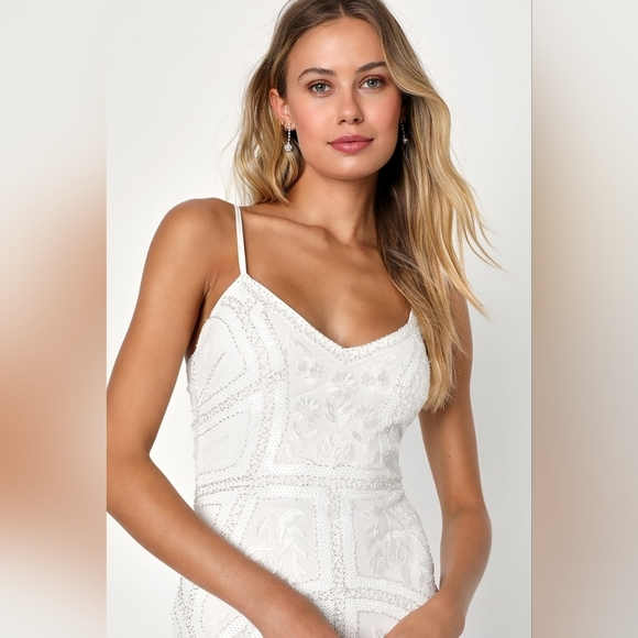 Lulus Alluring Interest White Sequin Embroidered Sleeveless Midi Dress S Wedding - Picture 4 of 11